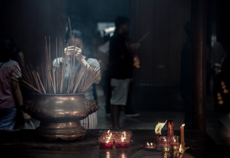 Bangkok, Thailand - 27 Oct 2019 : Interesting Asian women experience Thailand religion culture...