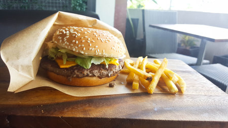 Beef burger and French fries