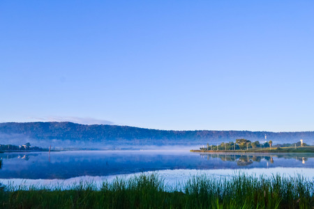 Sunrise on the lake at wangnahmyen of thailandの写真素材
