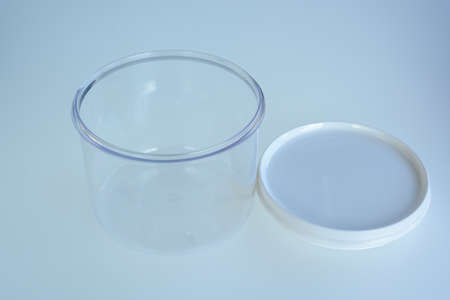Plastic food cup isolated on white backgroundの写真素材