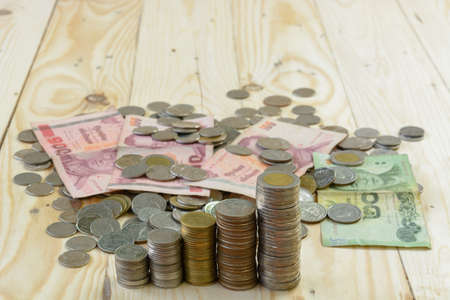 Thailand bank notes and coinsの写真素材