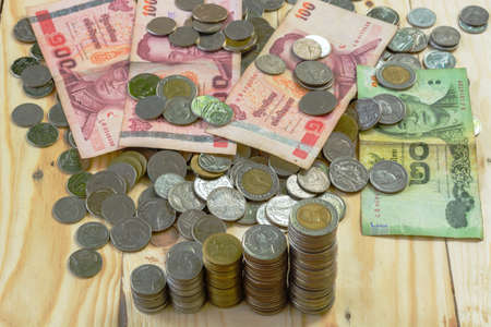 Thailand bank notes and coinsの写真素材