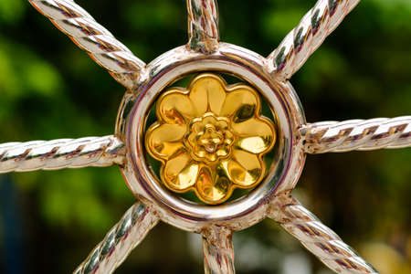 texture of silver metal lotus - Old statue of lotus on a metal plateの写真素材