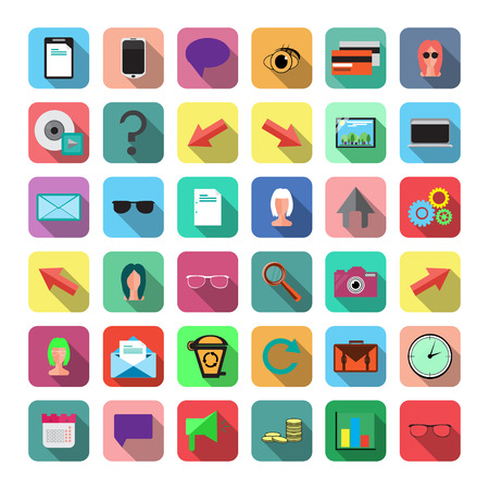 Set of Flat Icons. Social, Business, Web, Computer Signs and Arrow.のイラスト素材