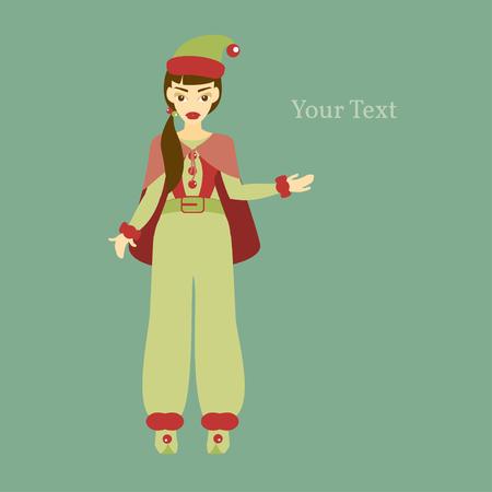 Merry Christmas. Vector Illustration of Elf Cartoon Character. Cute Santa Helper. Happy New Year 2016. Year of the Monkey.のイラスト素材