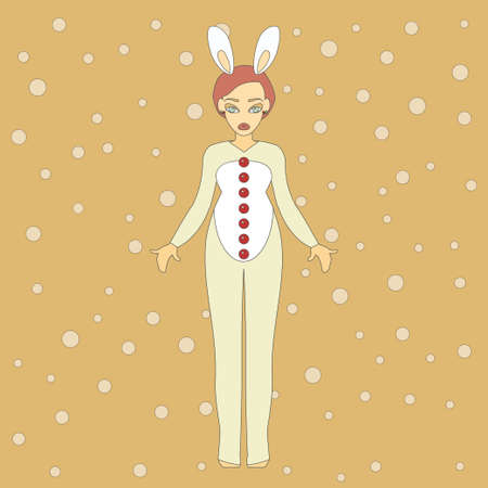 Illustration of cute girl in suit of a rabbit. Christmas background.のイラスト素材