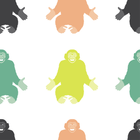 Simple colorful seamless Pattern for printing onto fabric. Animal wallpaper. Vector Illustration of a Monkey chimpanzee.のイラスト素材
