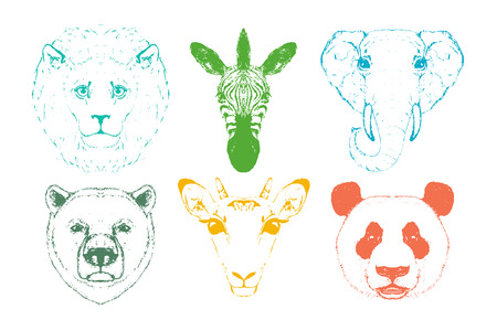 Wild animal heads.のイラスト素材