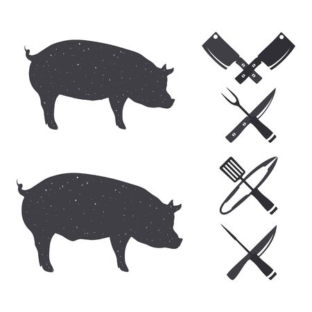 Farm animals. Butchery Design Elements. Isolated on a white.のイラスト素材