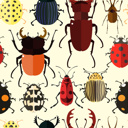 Seamless pattern with colorful insects. Bug wallpaper. Vector illustration for printing onto fabric.のイラスト素材