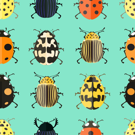 Seamless pattern with colorful insects. Bug wallpaper. Vector illustration for printing onto fabric.のイラスト素材