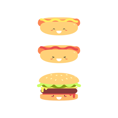 Hot Burger and Hot Dog isolated on a white background. Vector illustration.の写真素材