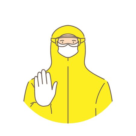 Man in protective suit, isolated. Vector illustration.のイラスト素材