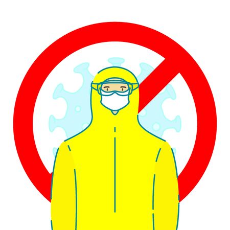 Man in protective suit, isolated. Vector illustration.のイラスト素材
