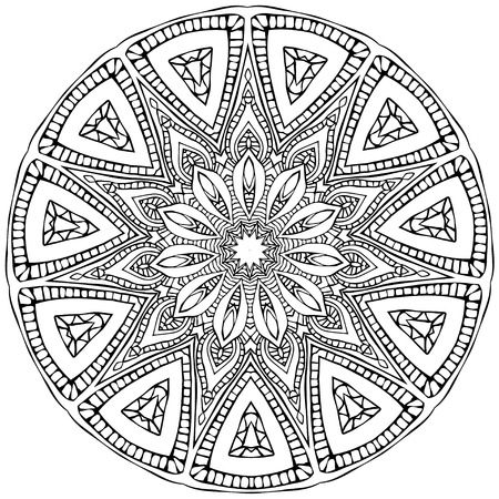 Ornament black white card with mandala. Geometric circle element made in vector. Perfect  cards for any other kind of design, birthday and other holiday, kaleidoscope,  medallion, yoga, india, arabicのイラスト素材