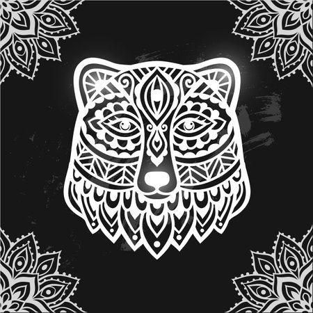 Bear mandala pattern. Vector illustration. Flower Ethnic drawing. Bear animal nature in Zen boho style. Coloring page black and whiteのイラスト素材