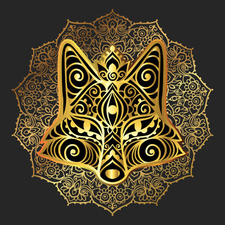 Fox mandala ornament. Vector illustration. Flower Ethnic drawing. Fox animal in Zen boho style. Boho, hippie patternのイラスト素材
