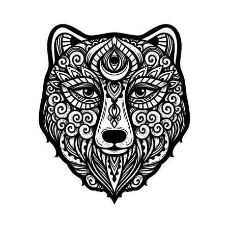 Bear mandala ornament. Vector illustration. Flower Ethnic drawing. Bear animal nature in Zen boho style. Coloring page black and whiteのイラスト素材