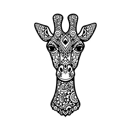 Giraffe mandala. Vector illustration. Adult coloring page. animal in Zen boho style. Sacred, Peaceful. Tattoo print ornaments Indian, Mexicanのイラスト素材