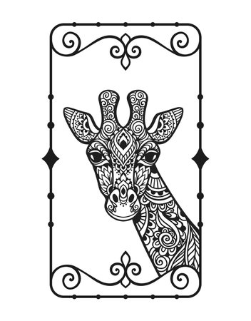 Giraffe mandala. Vector illustration. Adult coloring page. animal in Zen boho style. Sacred, Peaceful. Tattoo print ornaments. black and whiteのイラスト素材