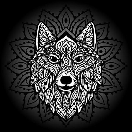 Wolf mandala. Vector illustration. Esoteric Sacred geometry. Spiritual Wild Animal in Zen boho...