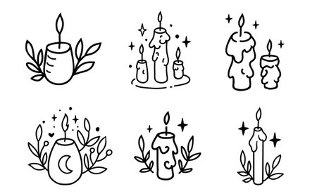 Set with Candle icons. Vector illustration. Esoteric and magic. Self care concept, relaxation and balance.のイラスト素材