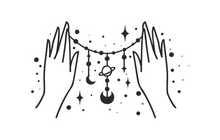 Hand line art vector design, hand drawn celestial stars logo or emblem. Magic Symbol for decoration cosmetics, market and packaging or beauty productsのイラスト素材
