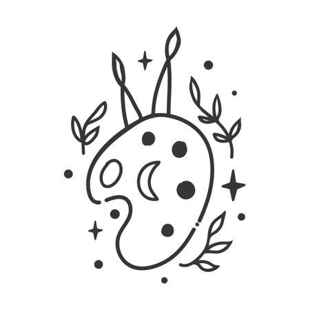 Black and white doodle hobby drawing. Brushes and paints. Vector illustration. Self care concept.のイラスト素材