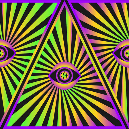 Eye optical illusion psychedelic. Lineart Vector illustration. Magic celestial witchcraft symbol. Masonic symbol. Hand drawn logo or emblemのイラスト素材
