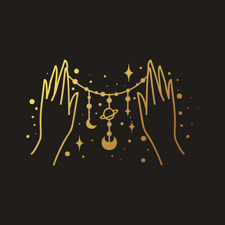 Hand line art vector design, hand drawn celestial boho logo or emblem. Magic Symbol for decoration cosmetics, market and packaging or beauty productsのイラスト素材