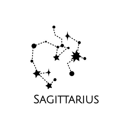 Constellation of Sagittarius. Vector illustration. Zodiac sign. Black and white stars. Line art tattoo, Spirituality, magicのイラスト素材