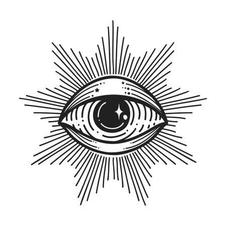 Evil eye. Eye of Providence. Lineart Vector illustration. Magic celestial witchcraft symbol. Masonic symbol. Hand drawn logo or emblemのイラスト素材