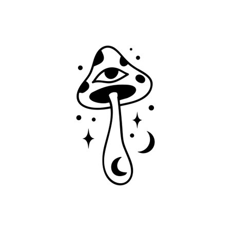 Eye mushroom boho. Lineart Vector illustration. Flower moon , Magic celestial witchcraft symbol. Masonic symbol. Hand drawn logo or emblemのイラスト素材