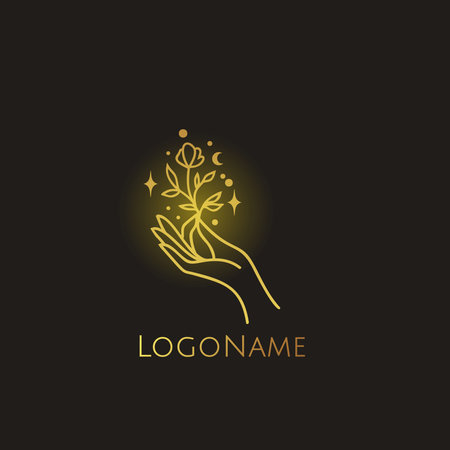 Hand line art vector design, hand drawn flower boho logo or emblem. Magic Symbol for decoration cosmetics, market and packaging or beauty productsのイラスト素材