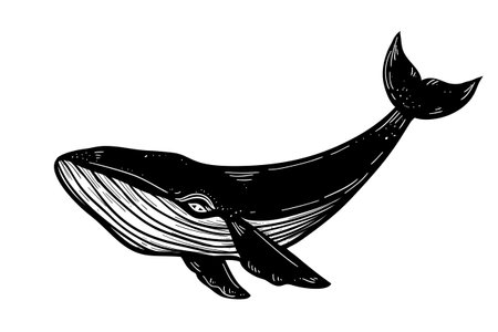 Whale hand drawn Vector illustration. Sea humpback whale. Sketch Ink, Underwater world, Marine lifeのイラスト素材