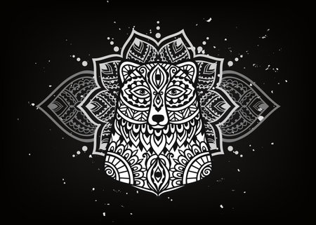 Bear mandala ornament. Vector illustration. Flower Ethnic drawing. Bear animal nature in Zen boho style. Mafgic forestのイラスト素材