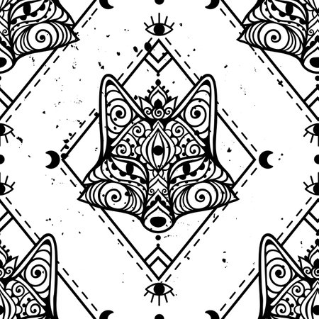 Fox mandala ornament. Vector illustration. Flower Ethnic drawing. Fox animal in Zen boho style. Boho, hippie patternのイラスト素材