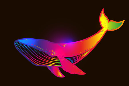 Whale hand drawn Vector illustration. Sea humpback whale. Sketch Ink, Underwater world, Marine life, Space cosmic mystical printのイラスト素材