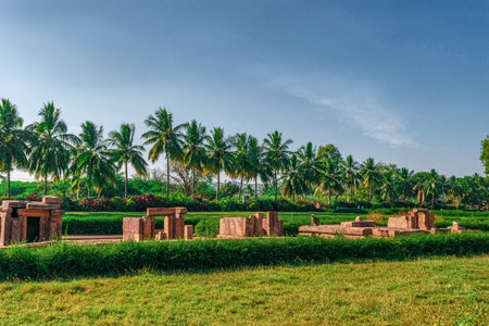 Ancient Stone small watchtowers built by chalukya's at Pattadakal karnataka.の写真素材