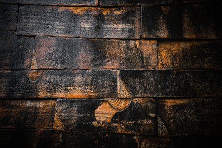 Ancient weathered dark stone wall background.の写真素材
