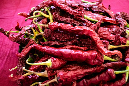 Collection of hot Kashmiri red chilies,の写真素材