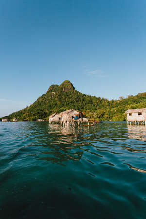 Semporna, Sabah, Malaysia - 26 April 2020 - Sea gypsies house by the seaのeditorial素材