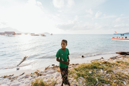 Semporna, Sabah, Malaysia - 26 April 2020 - Sea gypsies kids