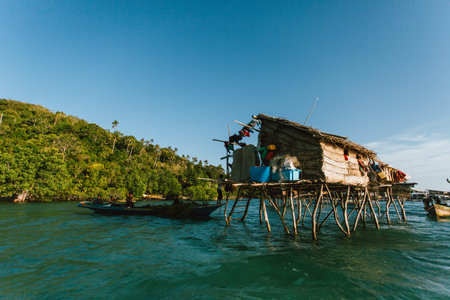 Semporna, Sabah, Malaysia - 26 April 2020 - Sea gypsies house by the sea
