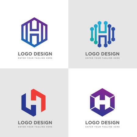 H Logo Design Templates, H Logo, Tech Logoのイラスト素材