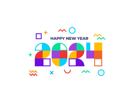 Happy New Year 2024 Text Design Vector Template. Holiday Greeting Card.のイラスト素材