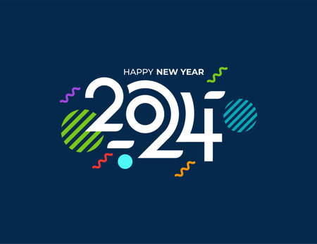 Happy New Year 2024 Text Typography Design Vector Illustrationのイラスト素材