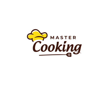 Restaurant logo design template with chef hat and lettering. Vector illustrationのイラスト素材