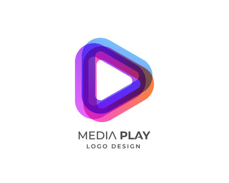 Media play logo design template. Multicolored play button icon.のイラスト素材