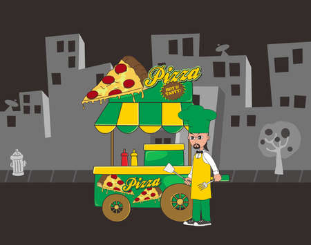 vendor food city pizzaのイラスト素材